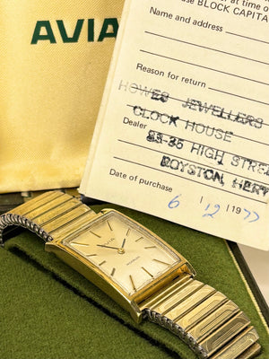AVIA Vintage 1970’s Men’s *+BOX&PAPERS* Manual Gold Tank Watch