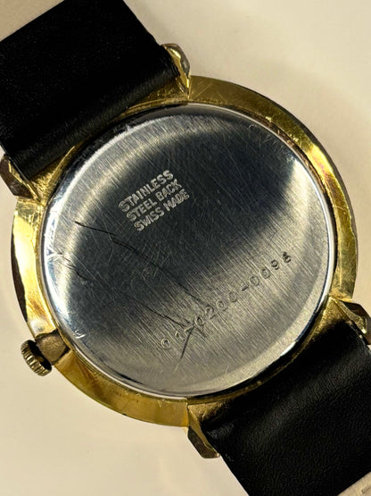 Caseback of Avia 1960s vintage men’s gold plated manual wind watch