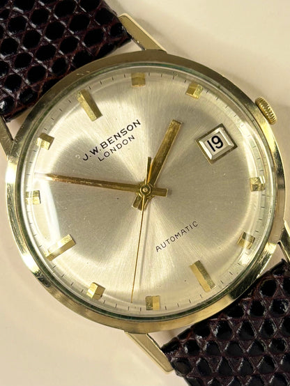 1967 J.W. Benson men’s dress watch solid 9ct gold white dial automatic