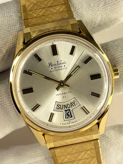 BENTIMA Star Vintage 1970’s *+BOX* Men’s Automatic Day Date Gold Dress Watch