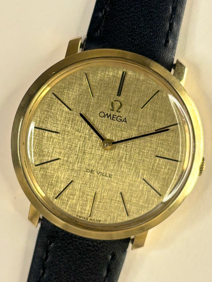 OMEGA De Ville Vintage 1970’s Men’s Manual Linen Dial Gold Dress Watch - 111.077