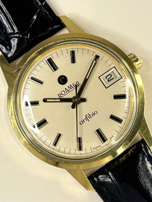 Roamer Anfibio Vintage 1970’s Men’s Manual Date Gold Dress Watch - 430