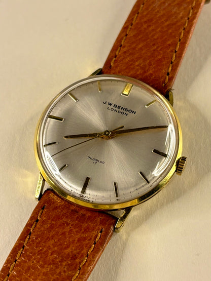 J W Benson Vintage 1950’s Men’s Manual Sunburst Dial Gold Dress Watch