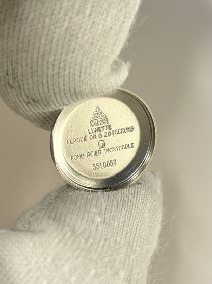 Vintage 1974 Omega ladies watch ref. 551.0057 — gold-plated 18mm case, calibre 661 automatic timepiece with crown and caseback detail