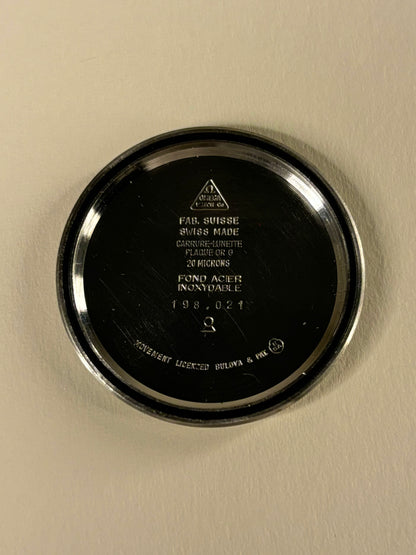 Omega Chronometer Ref. 198.021 gold plated timekeeper caseback view with hallmark details