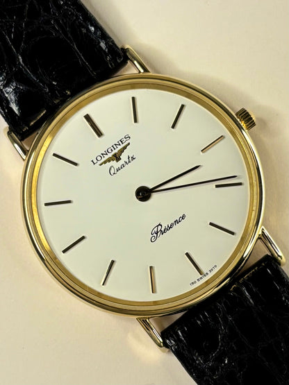 1991 Longines Presence men’s dress watch 9ct solid gold quartz elegant design 3979
