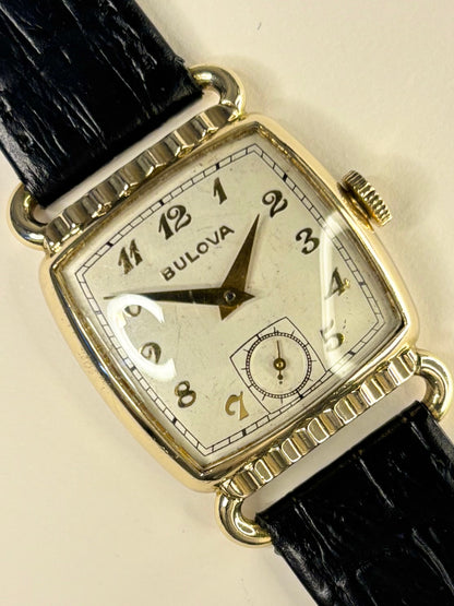 BULOVA Vintage *RARE* 1950’s Men’s Manual Antique Sub-Seconds Gold Tank Watch