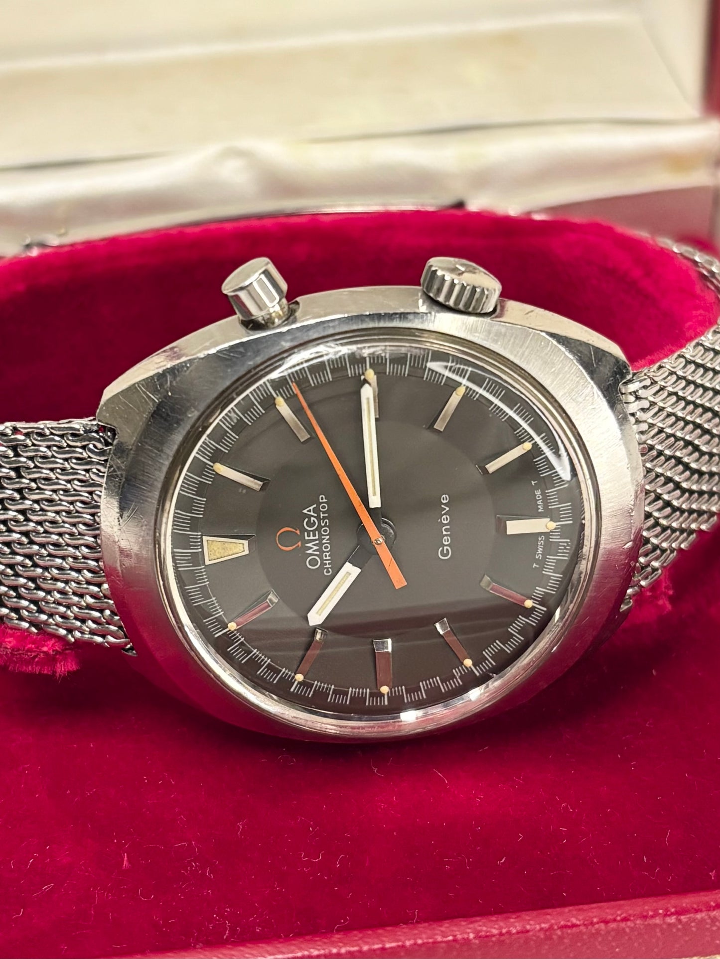 OMEGA Geneve Chronostop *+BOX* Vintage 1960’s Men’s Manual Silver Watch - 145.009