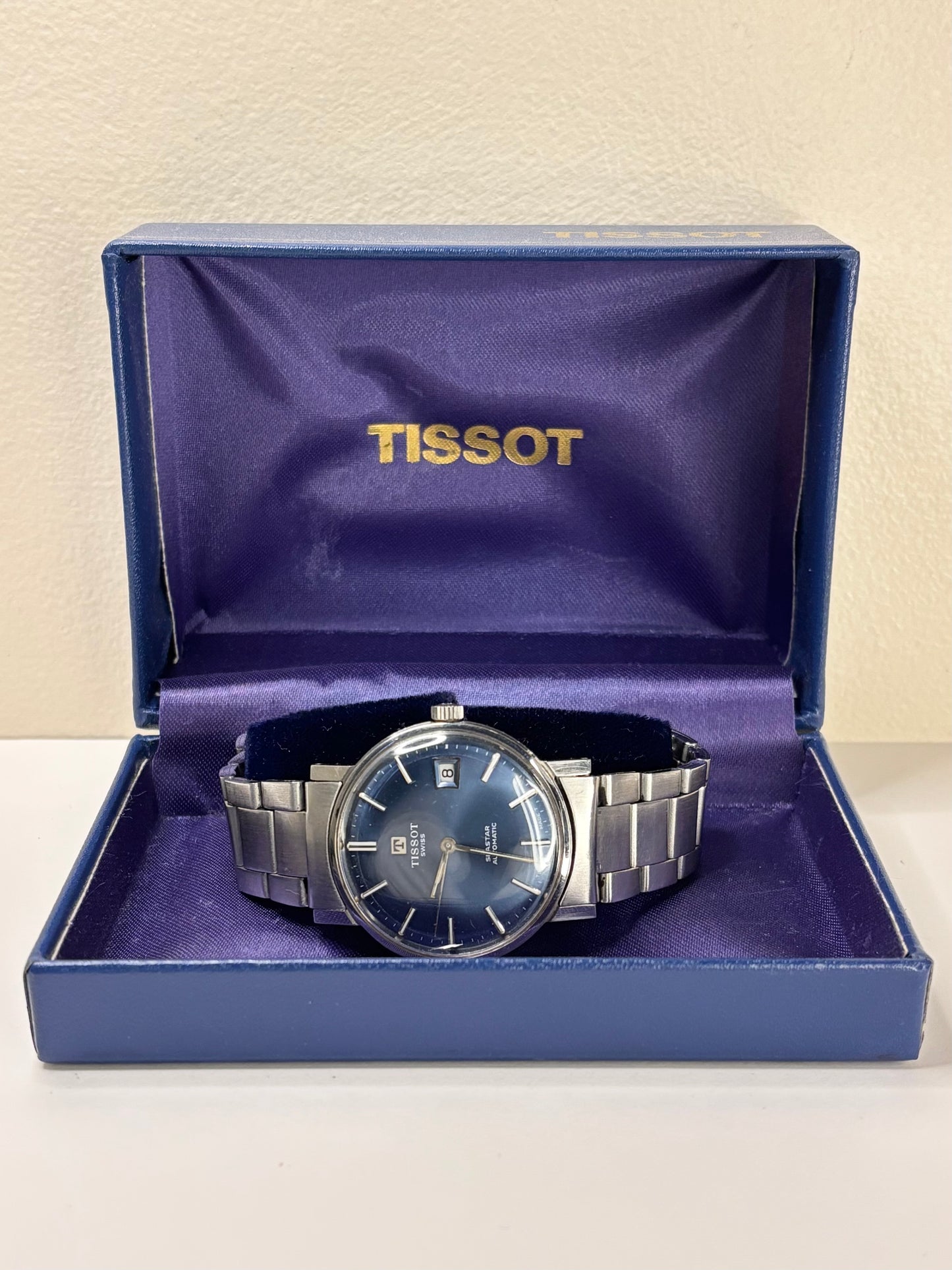 Tissot Seastar *BOXED* Vintage 1970’s Men’s Blue Dial Date Automatic Dress Watch