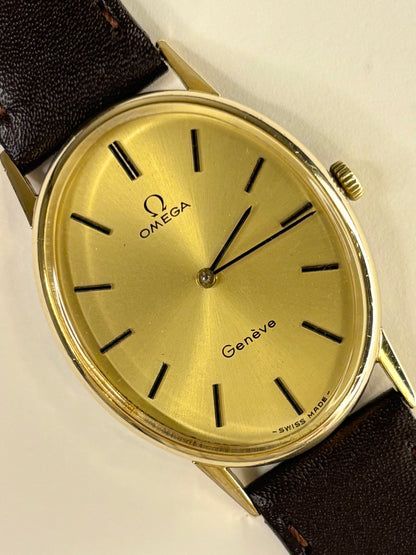 Omega Genève Ref. 511.416 1972 unisex dress timekeeper with gold plated case, sunburst dial and calibre 620 manual movement