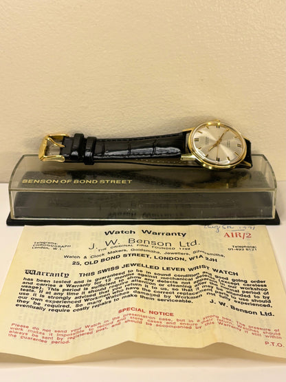 J.W. Benson 1969 men’s vintage timepiece gold plated box and papers