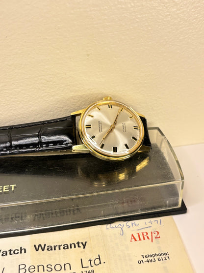 J.W. Benson 1969 men’s vintage timepiece gold plated box and papers