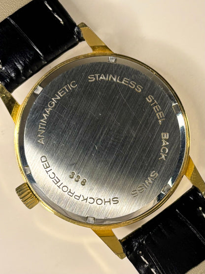 Caseback of J.W. Benson vintage 1969 men’s manual wind dress watch