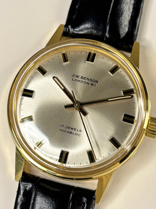 J W Benson Vintage 1960’s *BOX & PAPERS* Men’s Manual Gold Dress Watch - 338