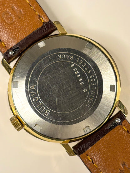 Caseback of Bulova Ambassador 1970s vintage gold plated automatic watch