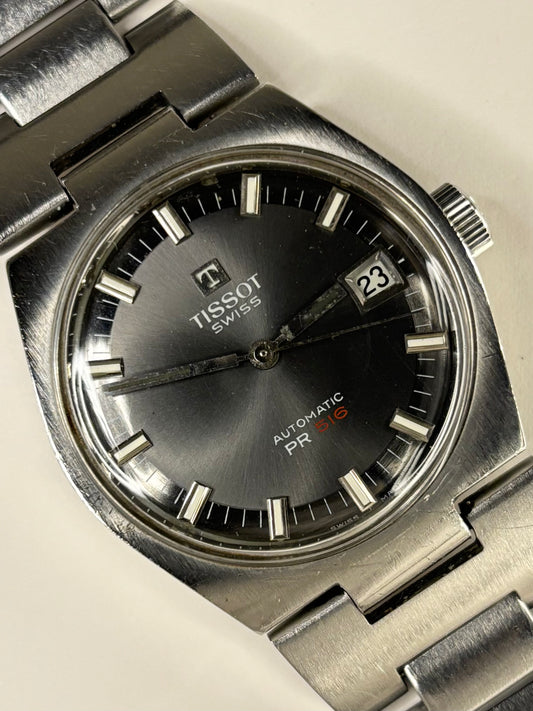 Tissot PR516 Vintage 1970’s *BOX & PAPERS* Men’s Grey Dial Automatic Date Silver Watch - 44630 - Cal. 784