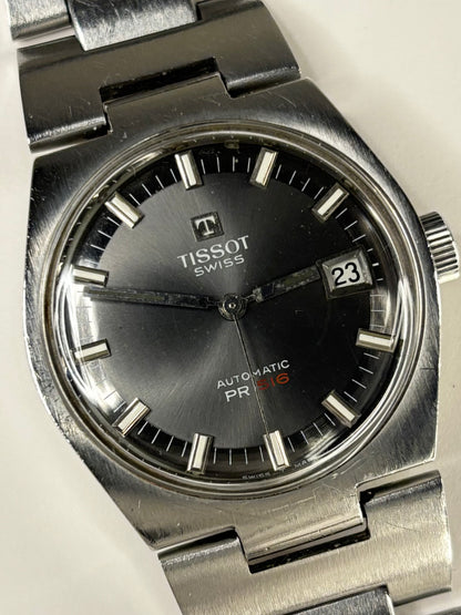 Tissot PR516 Vintage 1970’s *BOX & PAPERS* Men’s Grey Dial Automatic Date Silver Watch - 44630 - Cal. 784