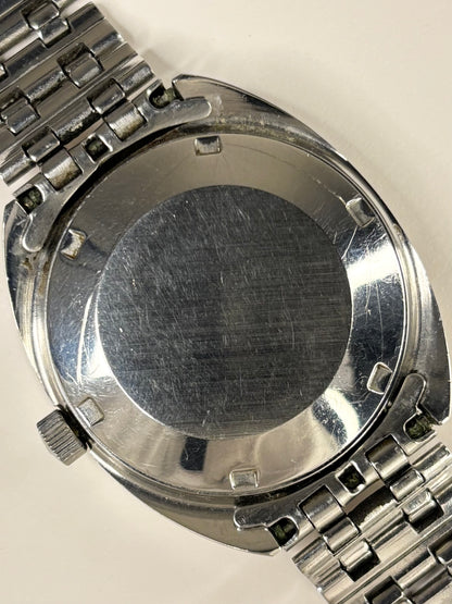 Tissot Ref. 44585-7X stainless steel 1971 men’s vintage dress timekeeper caseback view with hallmark details