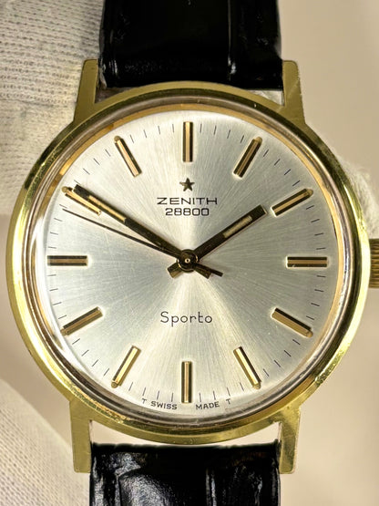 Vintage Zenith 1969 men’s gold plated dress timekeeper showcasing elegant Swiss design with sunburst dial