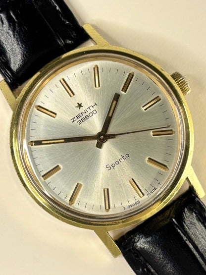 Zenith 1969 men’s dress timekeeper with gold plated case, white sunburst dial and manual movement