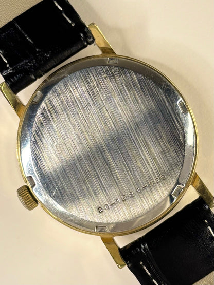 Zenith 1969 gold plated men’s vintage dress timekeeper caseback view with hallmark details