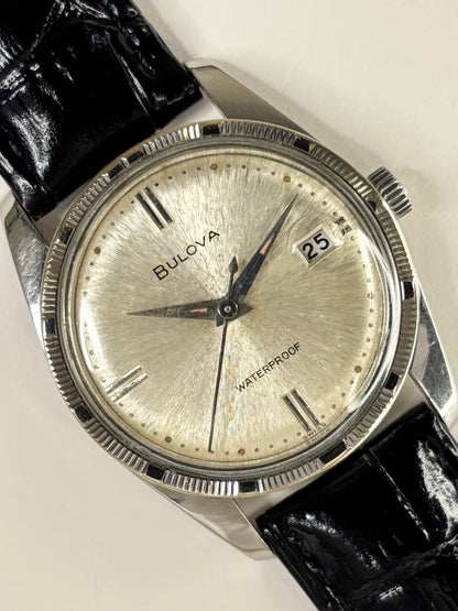 Vintage 1960 Bulova men’s dress watch stainless steel case white sunburst dial 11 AFCD