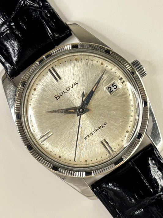 Bulova Vintage 1960’s Men’s Manual Sunburst Dial Date Silver Dress Watch - 11AFCD