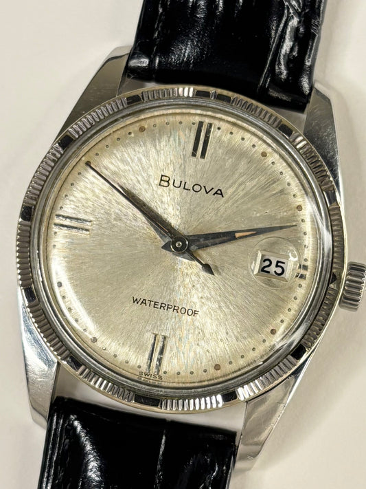 Bulova Vintage 1960’s Men’s Manual Sunburst Dial Date Silver Dress Watch - 11AFCD
