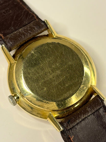 Tissot Visodate 1972 gold plated men’s vintage dress timekeeper caseback view with hallmark details