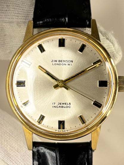 Authentic 1967 J.W. Benson vintage timekeeper gold plated dress watch