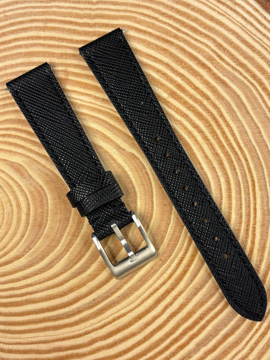Premium luxury handmade black Saffiano leather watch strap with refined textured finish