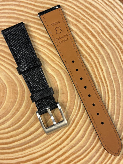 Luxury premium handmade black Saffiano leather strap designed for elegant timepieces