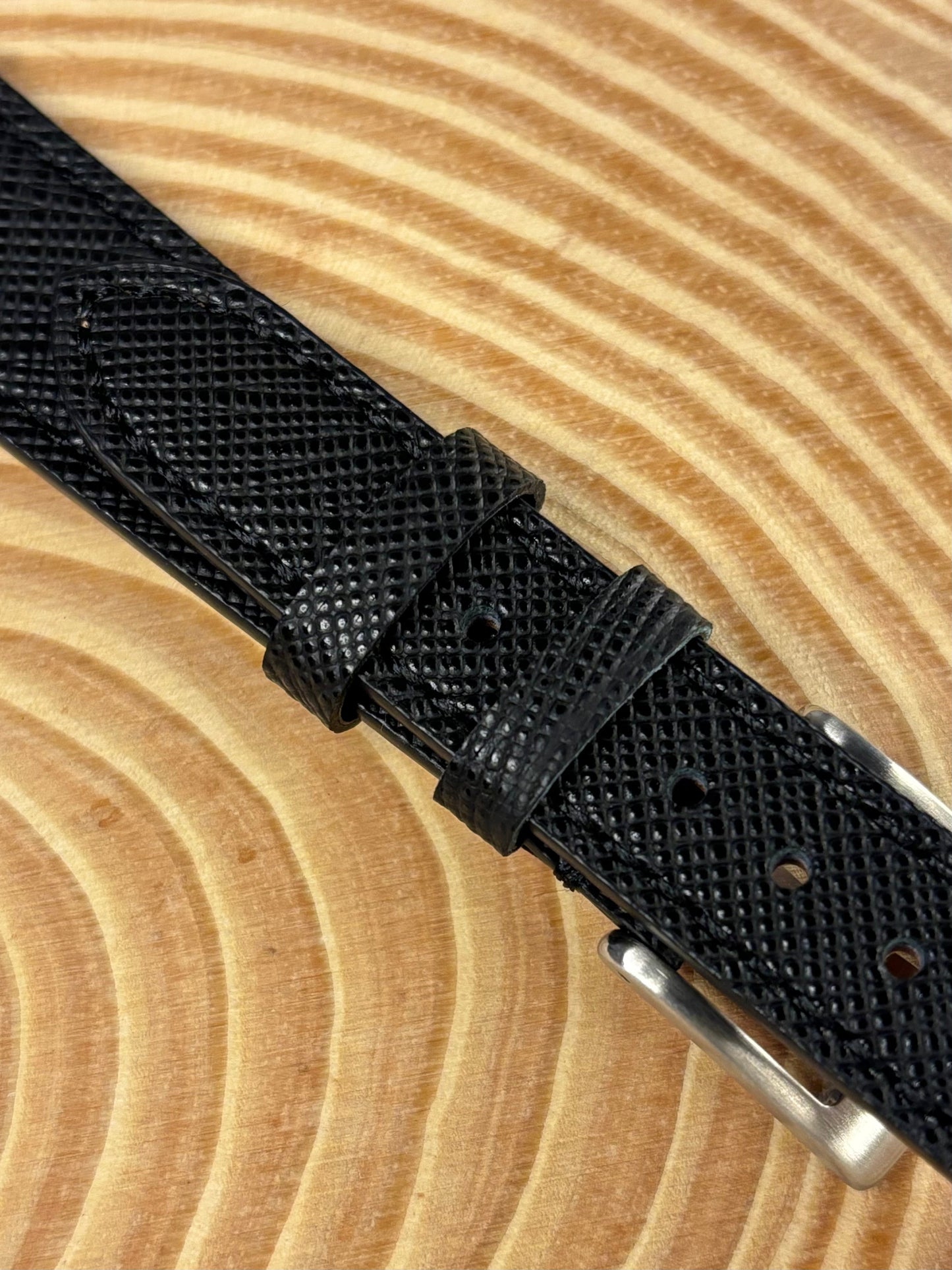 Premium luxury handmade black Saffiano leather watch strap with durable water resistant finish