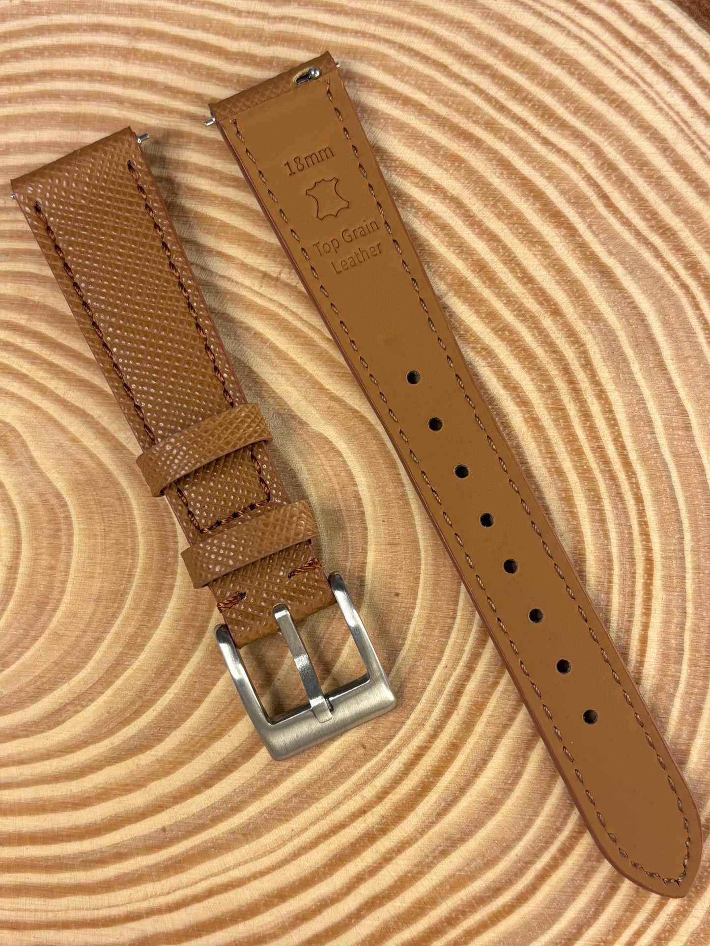 Luxury premium handmade brown Saffiano leather strap designed for classic and modern timepieces