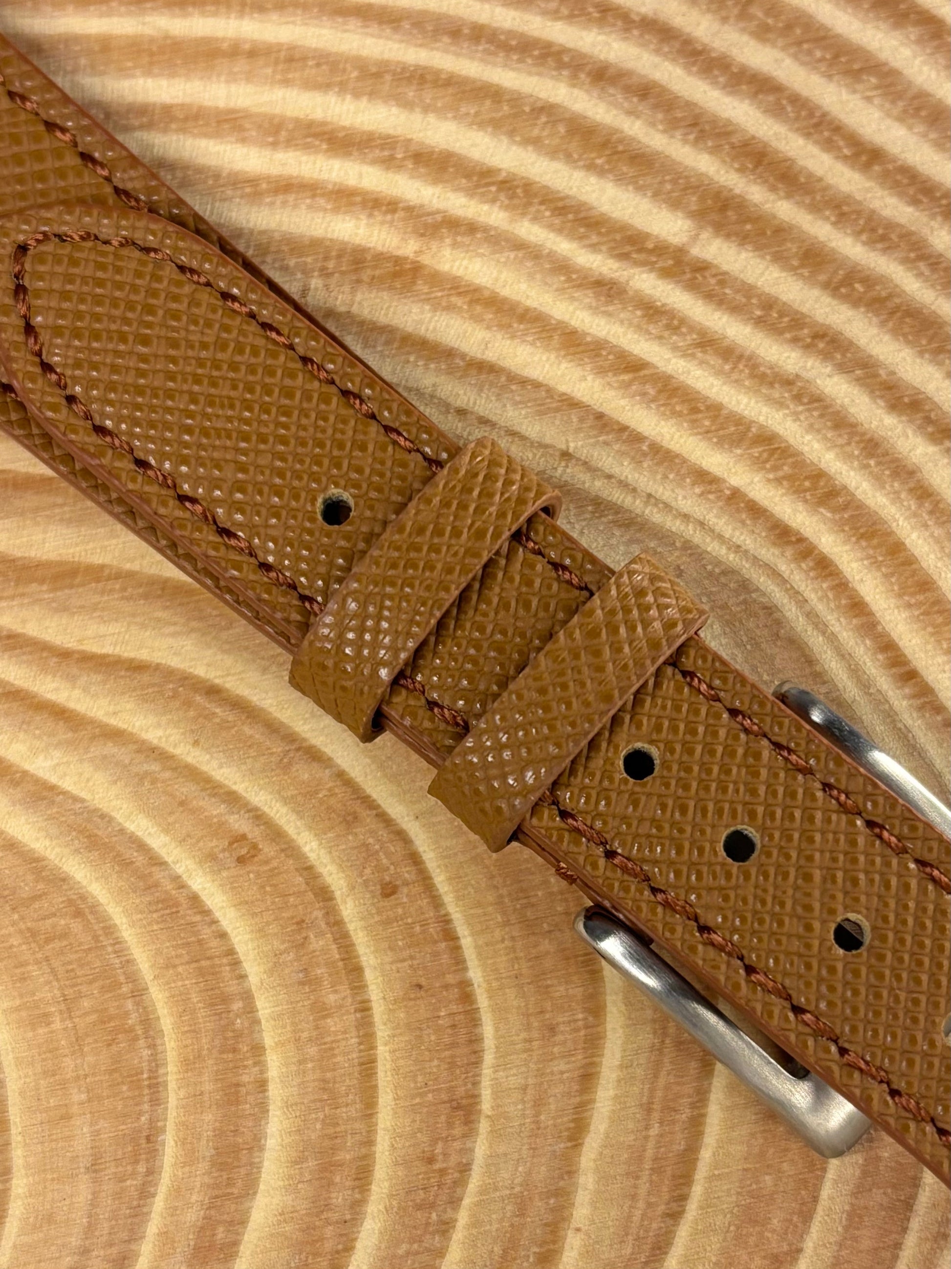 Premium luxury handmade brown Saffiano leather watch strap with durable water resistant finish