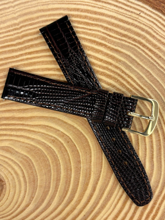 Luxury handmade premium brown Teju lizard grain leather watch strap ideal for vintage watches