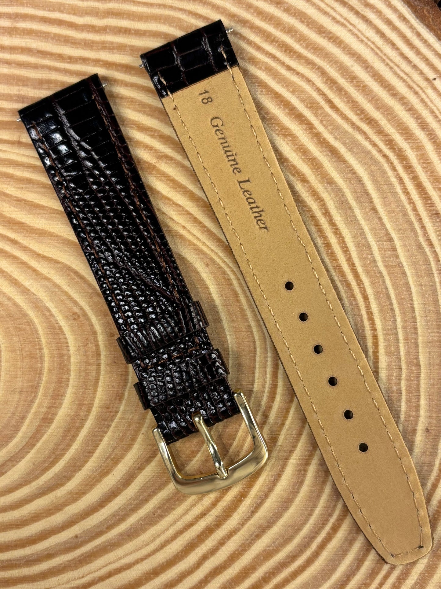 Luxury premium handmade brown Teju lizard leather strap crafted for traditional timepieces