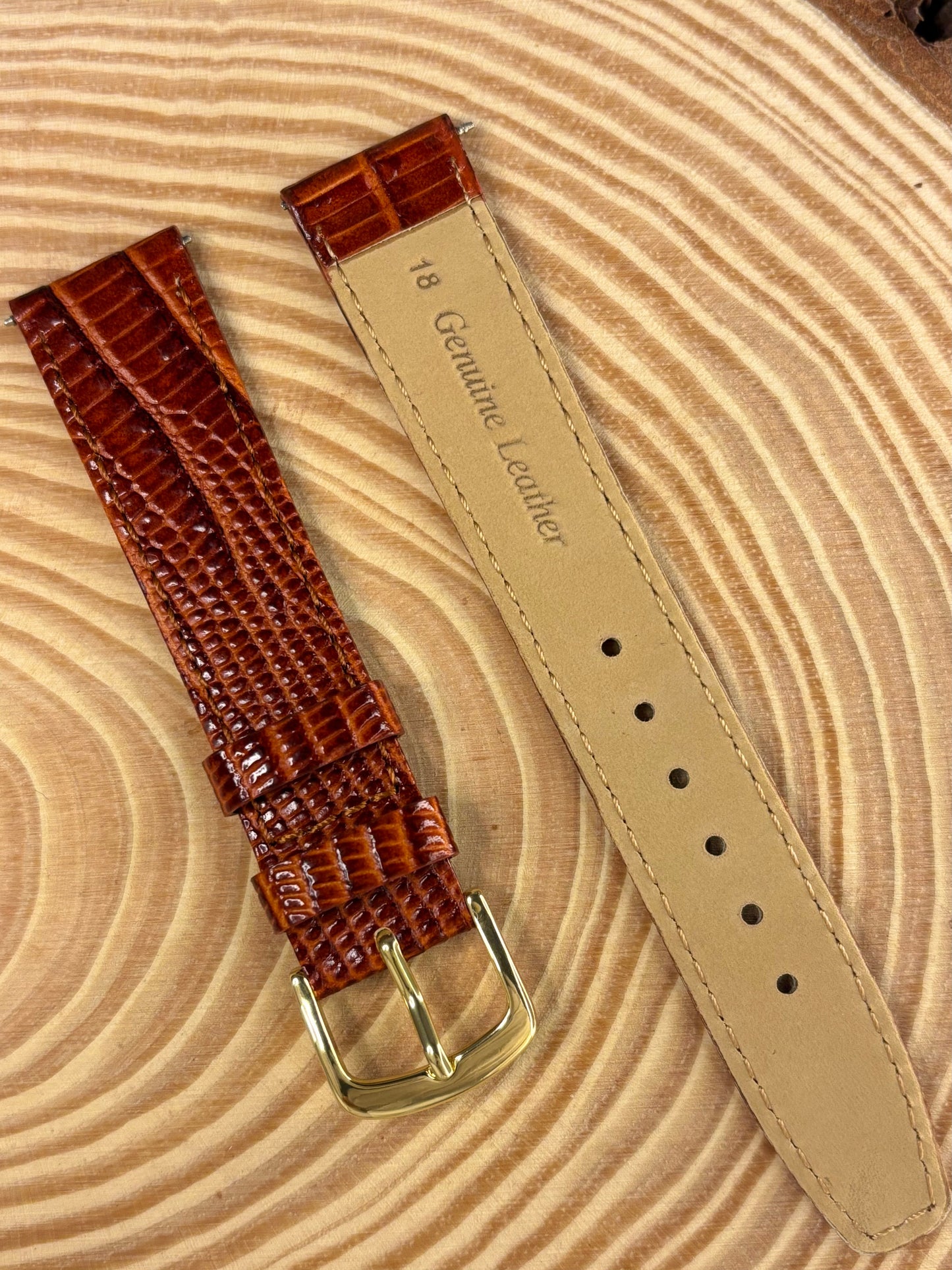 Luxury premium handmade light brown Teju lizard leather strap crafted for traditional timepieces