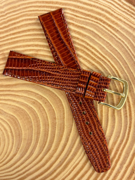 Luxury handmade premium light brown Teju lizard grain leather watch strap ideal for vintage watches