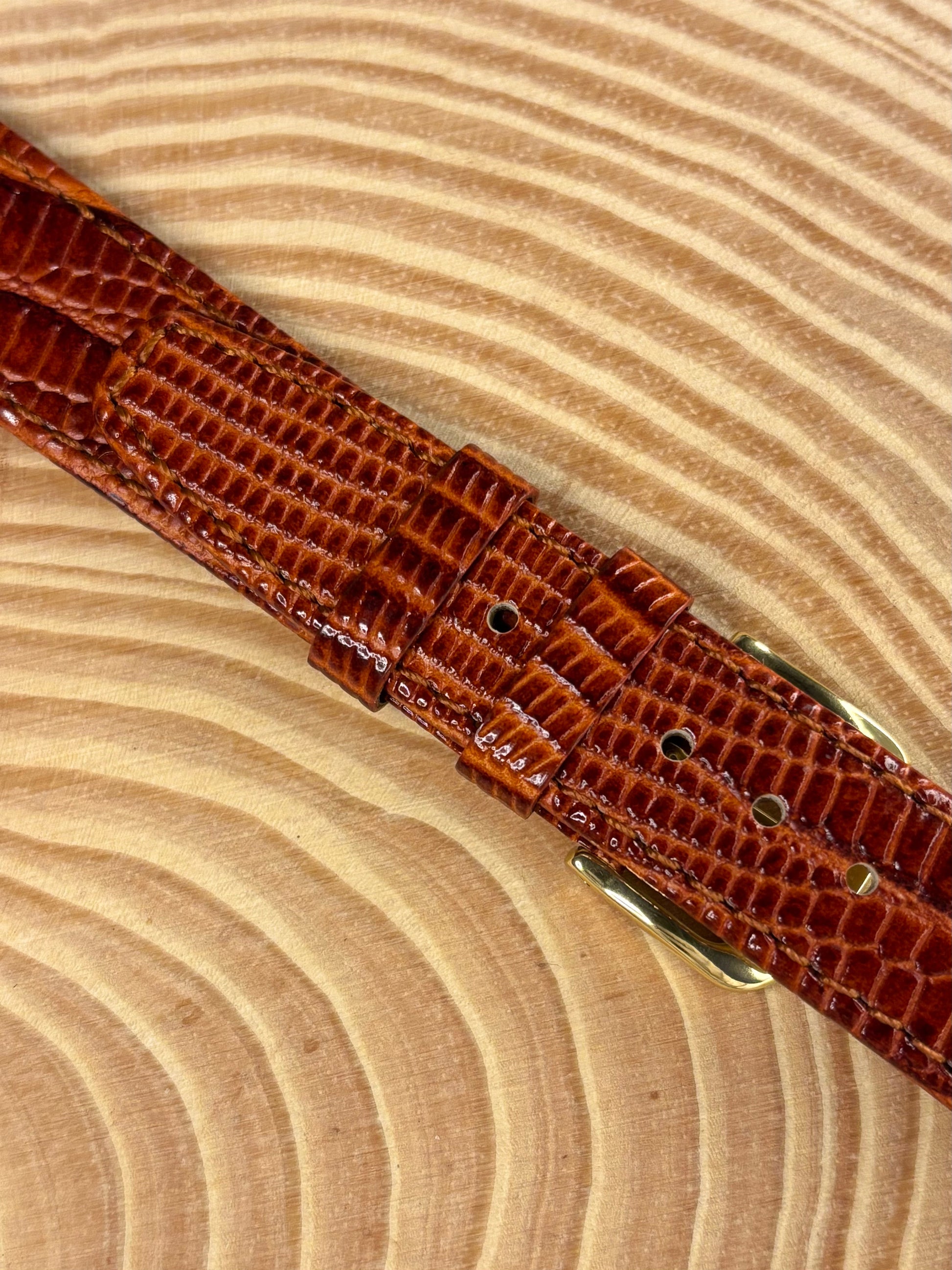Premium luxury handmade light brown Teju lizard grain leather watch strap with refined exotic finish