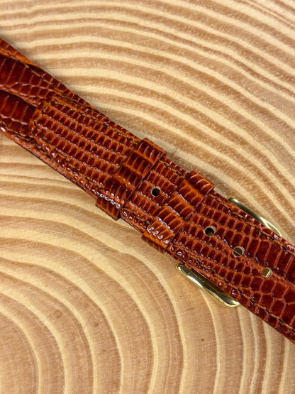 Premium luxury handmade light brown Teju lizard grain leather watch strap with refined exotic finish