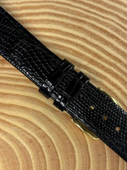 Luxury premium handmade black Teju lizard grain leather watch strap designed for classic styles