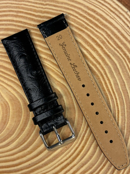 Luxury premium handmade ostrich leather watch strap with stainless steel buckle and nubuck lining