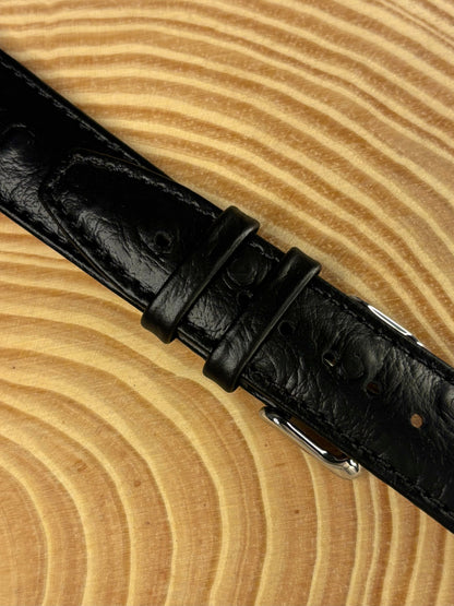 Premium luxury handmade black ostrich grain leather strap designed for high end watches