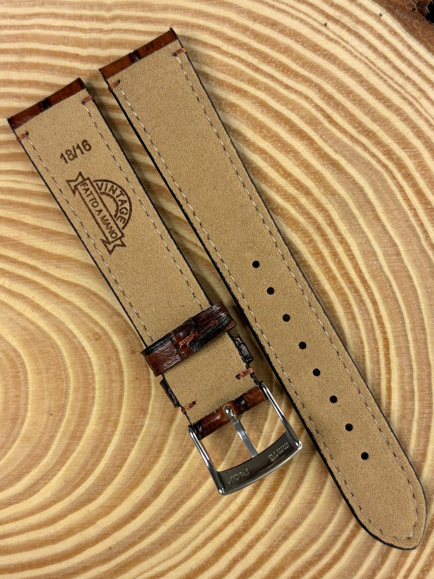 Luxury premium handmade Italian alligator grain leather strap crafted from fine Italian leather
