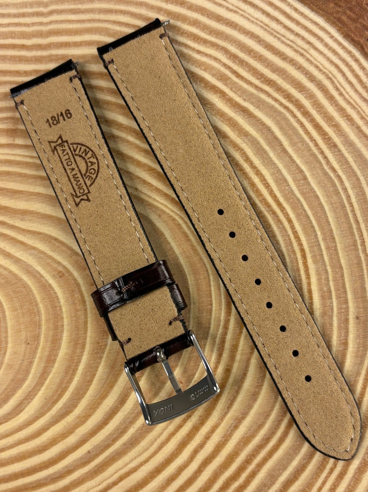 Luxury premium handmade Italian alligator grain leather strap crafted from fine Italian leather