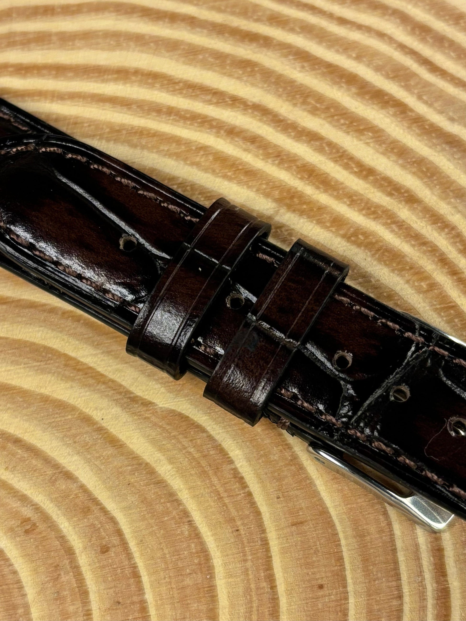 Premium luxury handmade black Italian alligator grain leather watch strap with stainless steel buckle