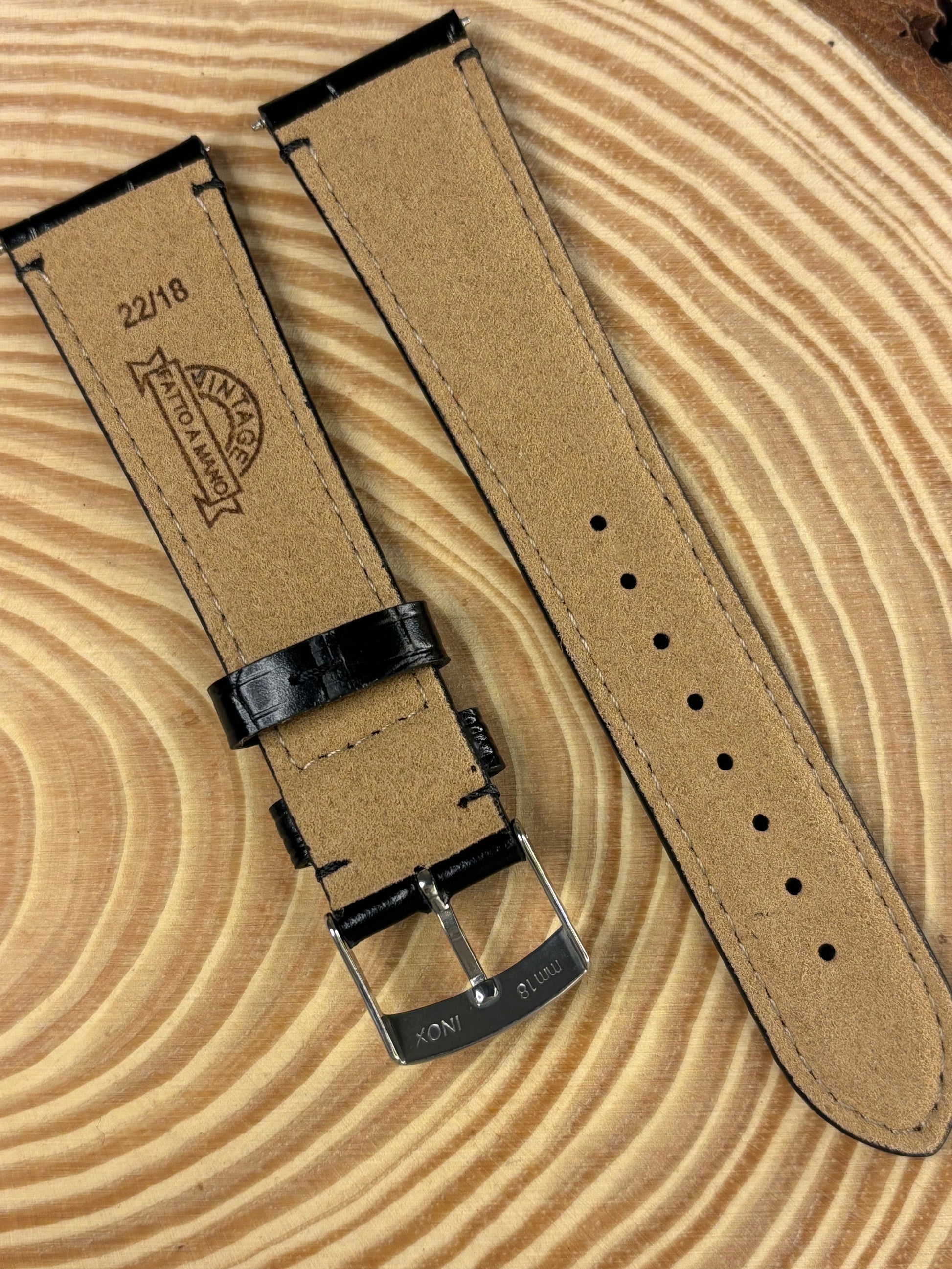 Luxury premium handmade black Italian alligator grain leather strap for elegant timepieces