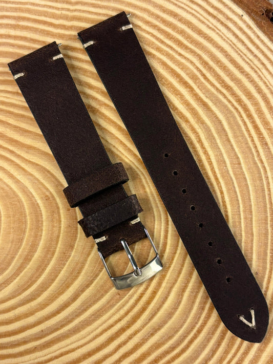 Premium luxury handmade brown Italian calf leather watch strap with rich aged texture