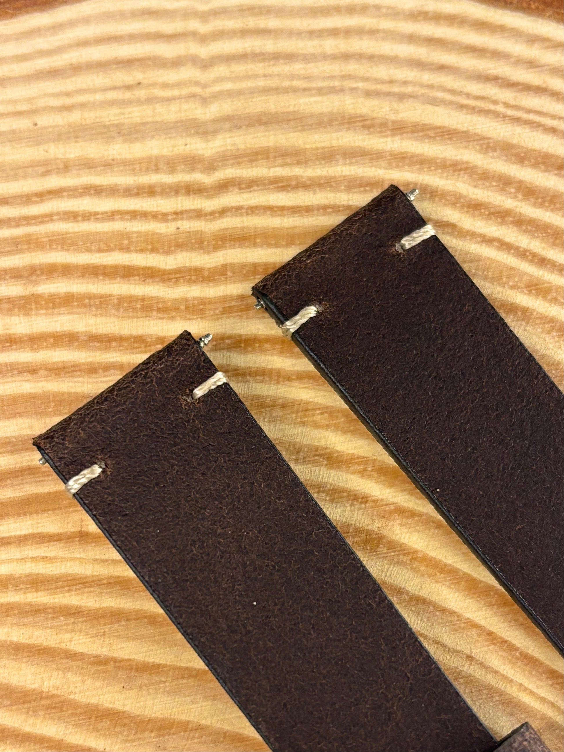 Premium handmade luxury brown Italian calf leather watch strap showing beautifully aged